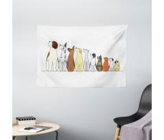 Dogs in a Row Looking Away Wide Tapestry