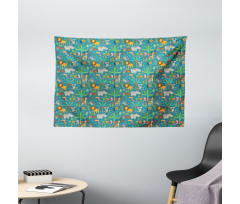 Hippo Parrot Koala and Deer Wide Tapestry
