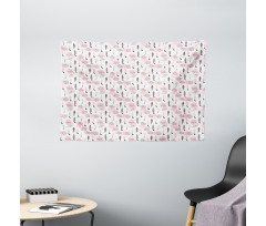 Pink Abstract Doodle Style Wide Tapestry