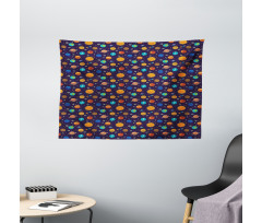 Cheerful Planets and Rockets Wide Tapestry