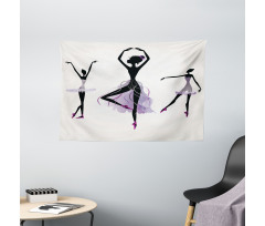 Ballerina Dancer Silhouettes Wide Tapestry