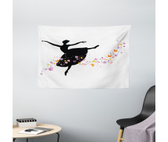 Dancer Silhouette Flowers Wide Tapestry