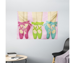Colored Pointe Shoes on Pink Wide Tapestry