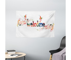 Music Notes and Butterflies Wide Tapestry