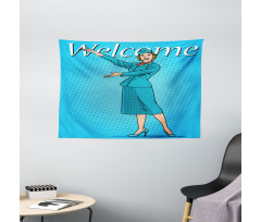 Pop Art Retro Stewardess Wide Tapestry