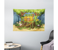 Pumpkin House Fall Harvest Wide Tapestry