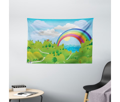 Landscape with Rainbow Clouds Wide Tapestry