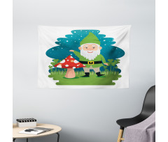 Elf with Mushroom in Forest Wide Tapestry