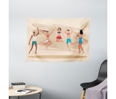 People Dance at Beach Wide Tapestry
