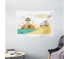 Summer Holiday Cartoon Wide Tapestry