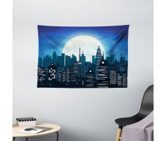 Modern Capital Moon Night Wide Tapestry
