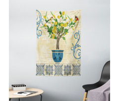 Retro Style Lemon Tree Tapestry