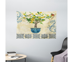 Retro Style Lemon Tree Wide Tapestry