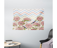 Zigzags Flowers and Birds Wide Tapestry