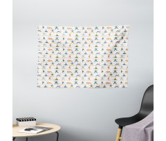 Cartoon Style People Character Wide Tapestry