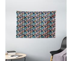 Ornamental Jungle Elements Wide Tapestry