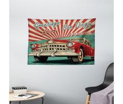 Greetings Words Retro Car Wide Tapestry