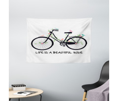 Vintage Bike Flowers Birds Wide Tapestry