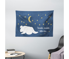 Sleeping Rabbit and Stars Wide Tapestry