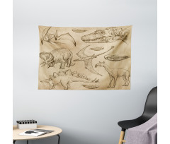 Vintage Sketch Animals Wide Tapestry