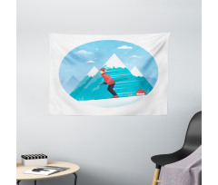 Man Skiing on a Snowy Hill Wide Tapestry