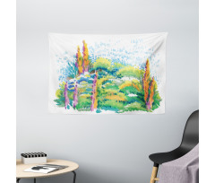 Floral Nature Meadow Trees Wide Tapestry