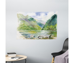 Summer River with Trees Wide Tapestry