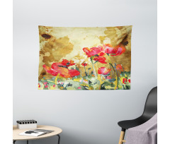 Poppy Blossoms Countryside Wide Tapestry