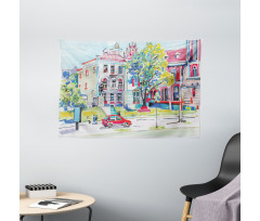 Old European Town Scenery Wide Tapestry