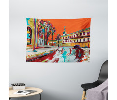 Historical Town Painting Wide Tapestry