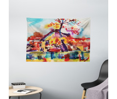 Abstract Country Village Wide Tapestry