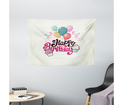 Happy Birthday Party Theme Wide Tapestry