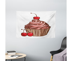 Delicious Cake with Cherry Wide Tapestry