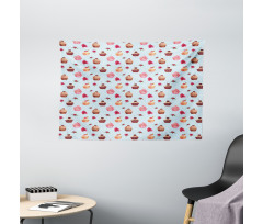 Valentines Lovers Muffins Wide Tapestry