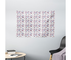 Fish Bird and Rhombus Shapes Wide Tapestry