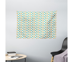 Sun and Clouds with Outlines Wide Tapestry