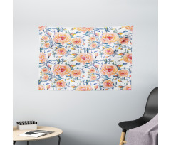 Blossoms with Aquarelle Effect Wide Tapestry