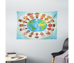 Planet Earth with Children Wide Tapestry