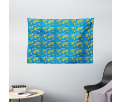 World Map in Green Shades Wide Tapestry