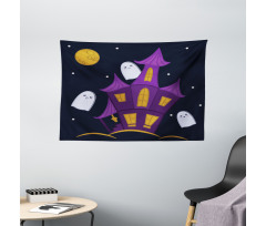 Dark Night and Haunted House Wide Tapestry