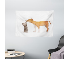 Kitten and a Stafford Puppy Wide Tapestry