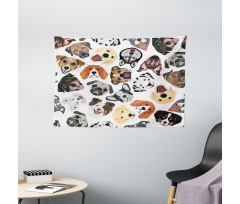 Faces of Various Dog Breeds Wide Tapestry