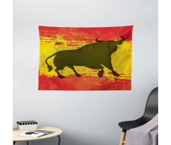 Bull Silhouette on Flag Wide Tapestry