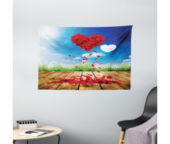 Rose Leaves Heart Wide Tapestry