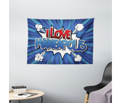 Pop Art Comic Style Love Wide Tapestry