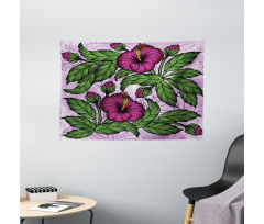 Hibiscus Blossoms Pattern Wide Tapestry
