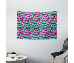 Forest Leaves on Aqua Shade Wide Tapestry