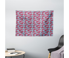 Sketchy Flowers in Pink Shades Wide Tapestry