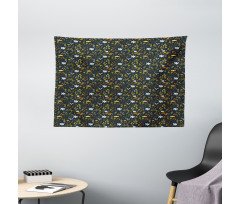 Childish Doodle Blossoms Wide Tapestry