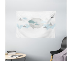 Whales Moon Castles Wide Tapestry